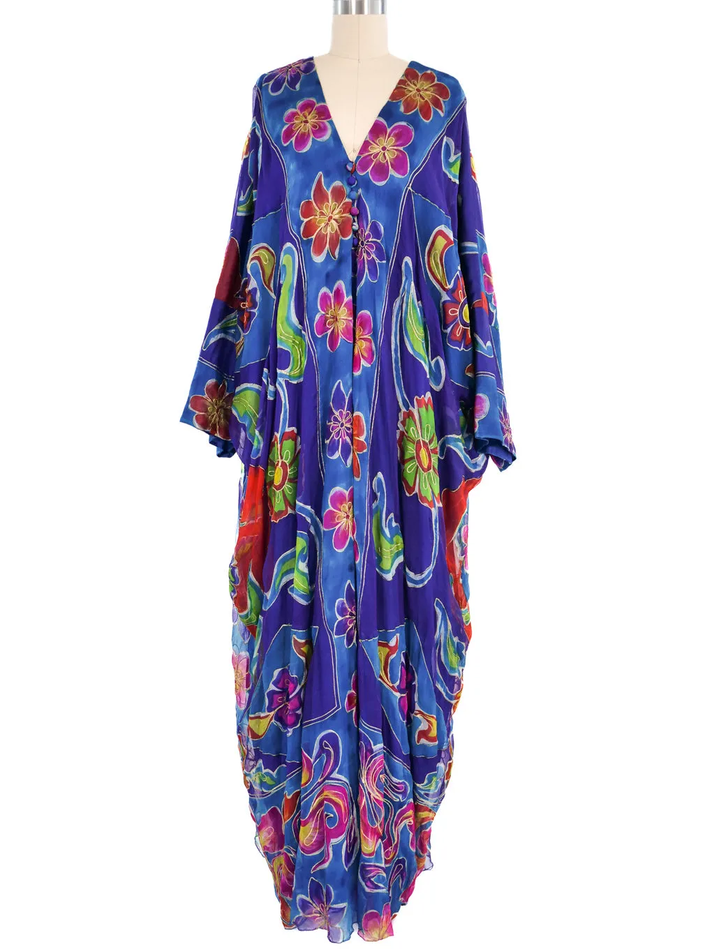 1970's Floral Silk Chiffon Caftan