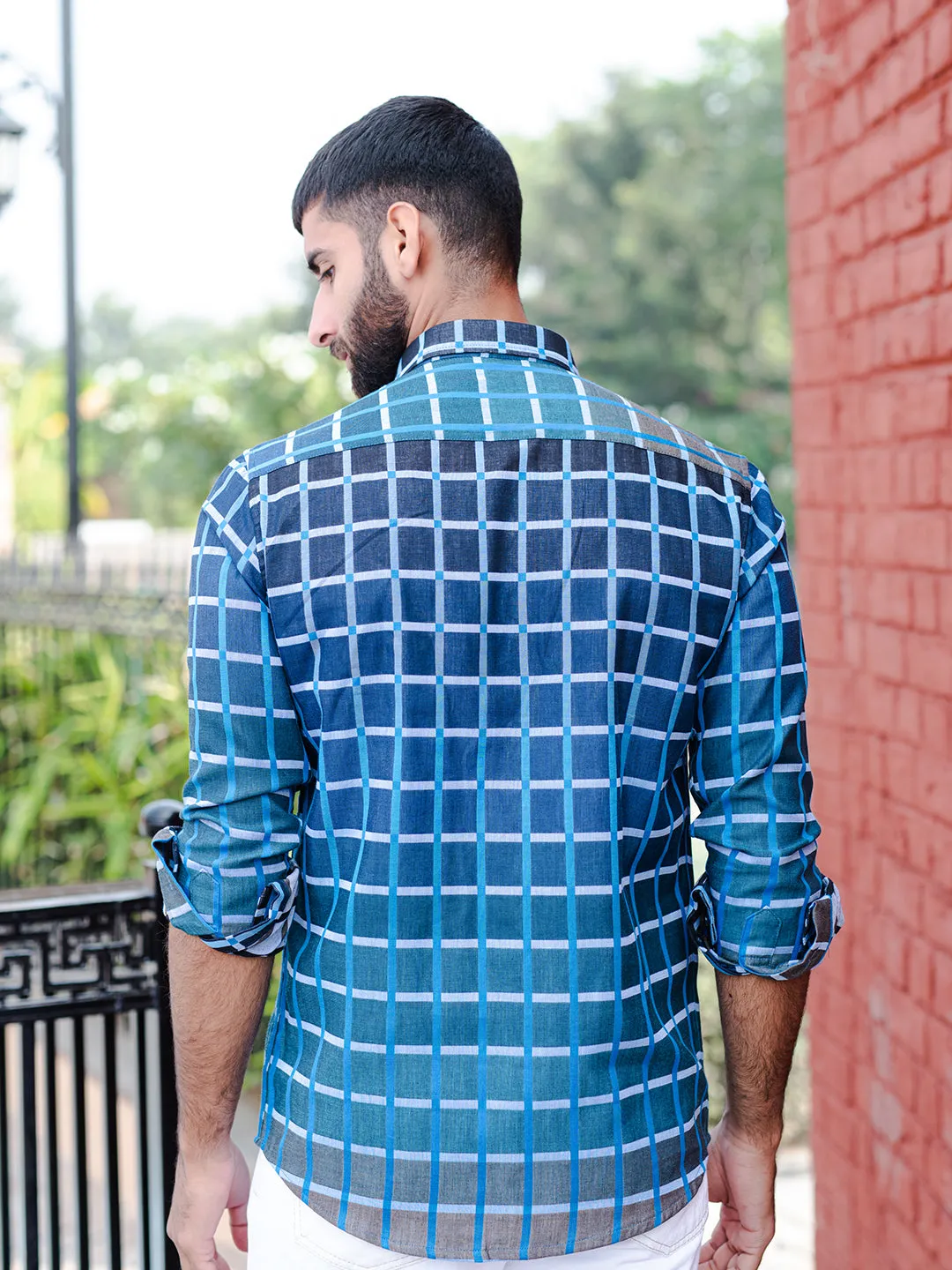 Blue Checks Full Sleeves Giza Cotton Shirt