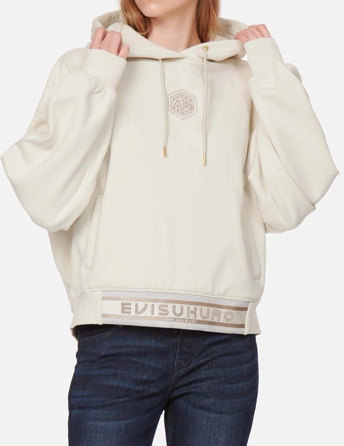 Brocade-pattern Seagull Embroidery Hooded Sweatshirt