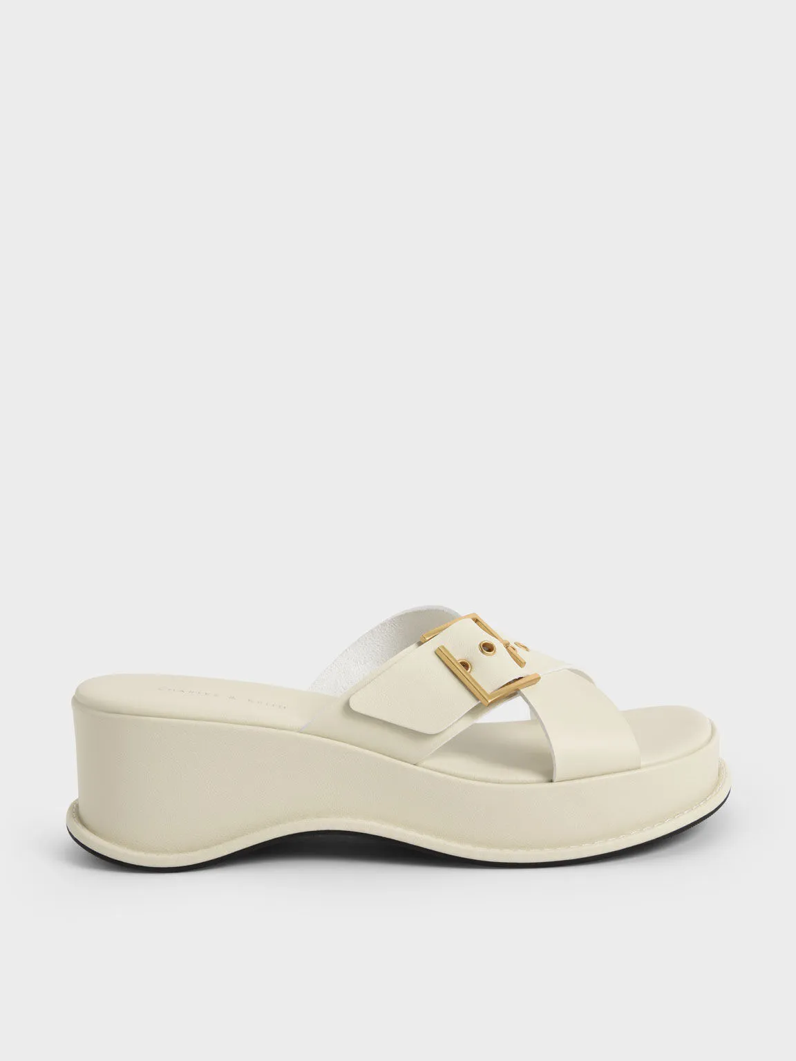 Buckled Crossover Curved Platform Sandals - Chalk