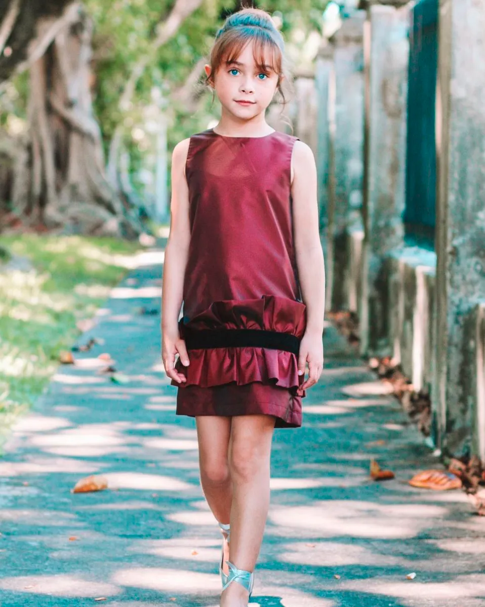 BURGUNDY SATIN DRESS