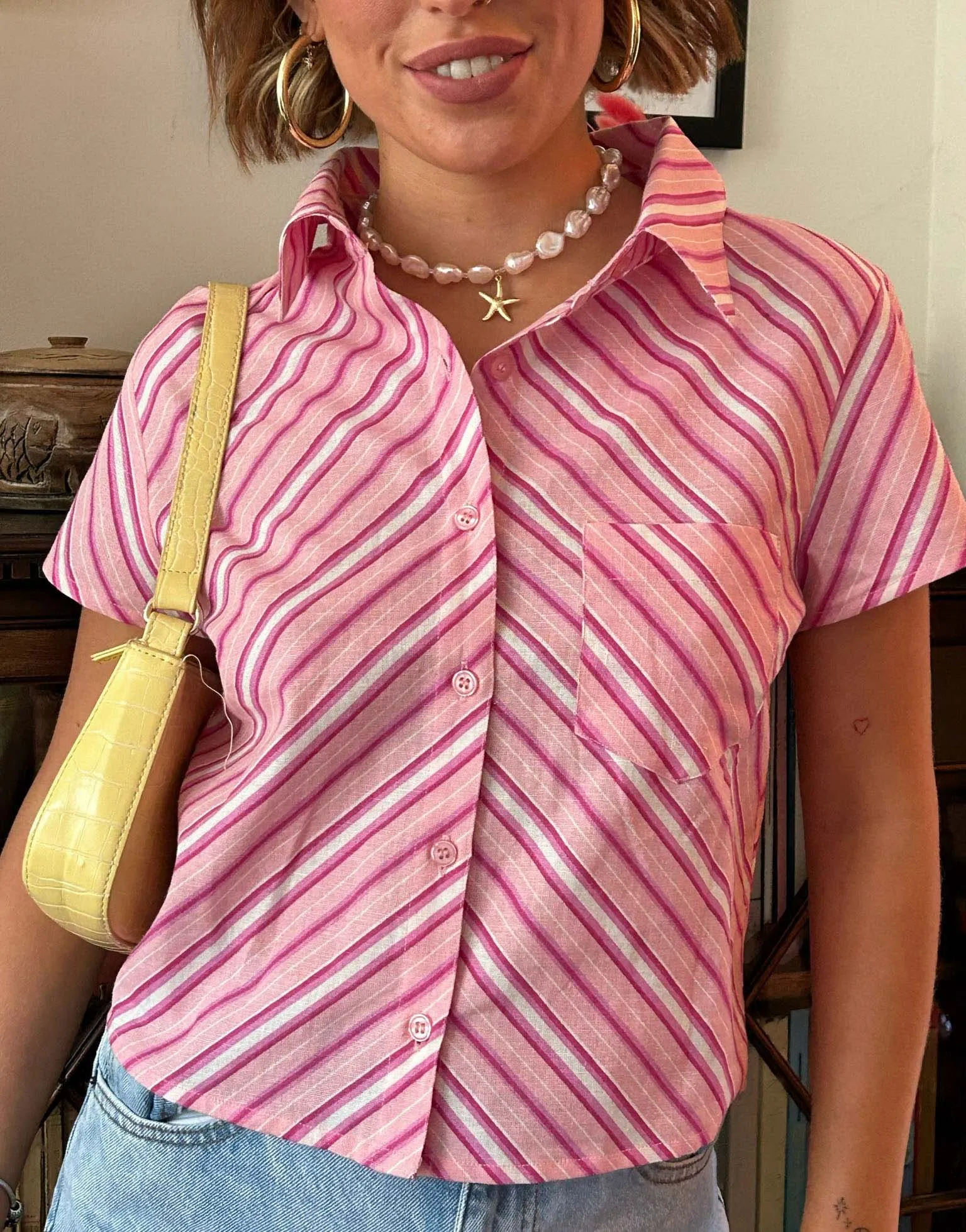 Daisy Street x Chloe Davie Pink Stripe Fitted Shirt