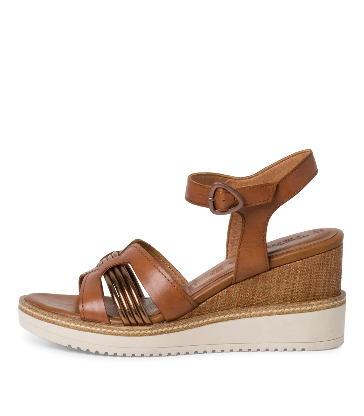 Leather Platform Sandal By Tamaris -Cognac