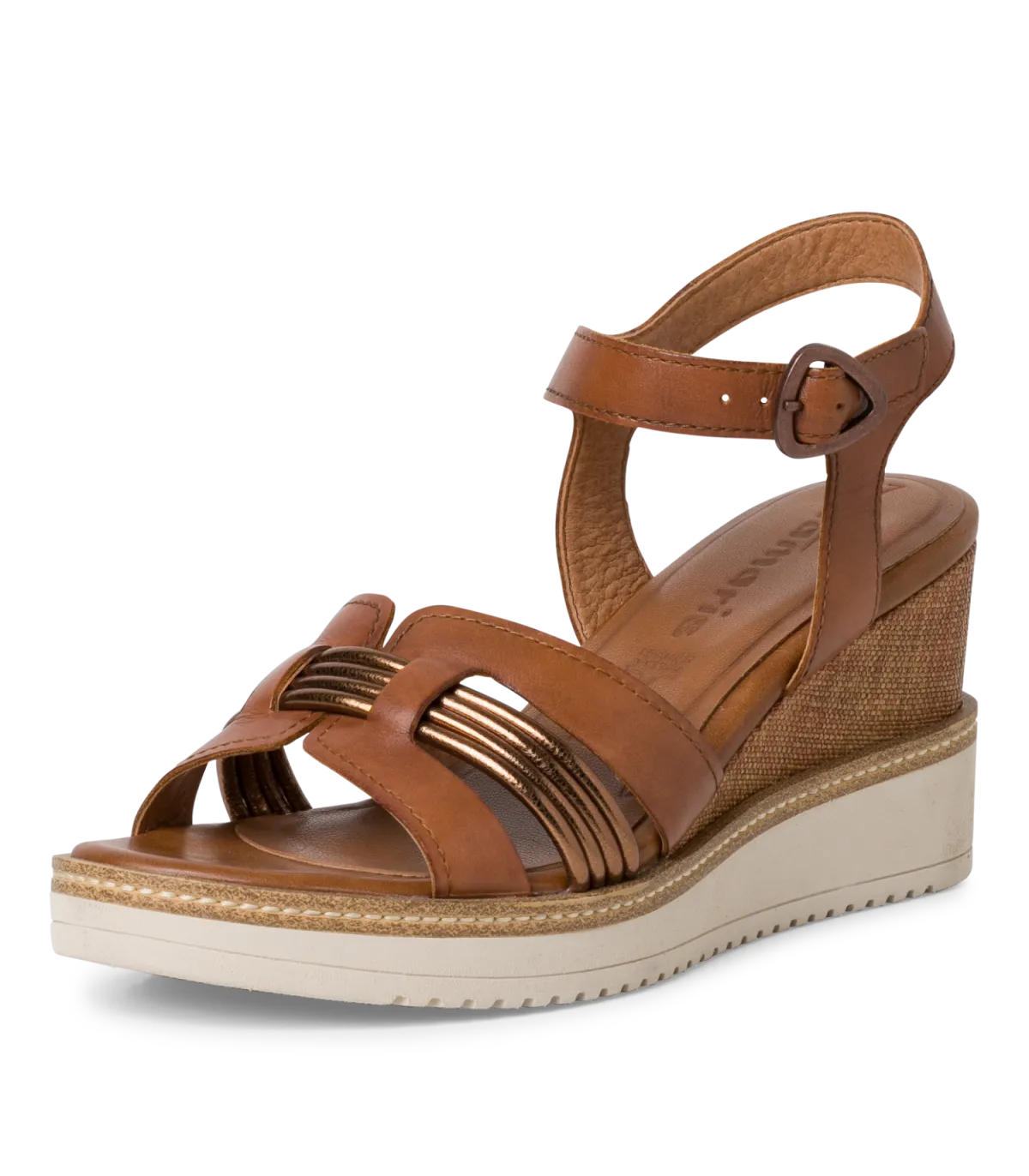 Leather Platform Sandal By Tamaris -Cognac