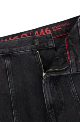 Loose-fit jeans in black denim with adjustable hems