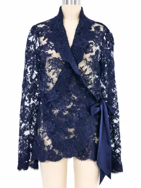 Monique Lhuillier Navy Lace Wrap Jacket
