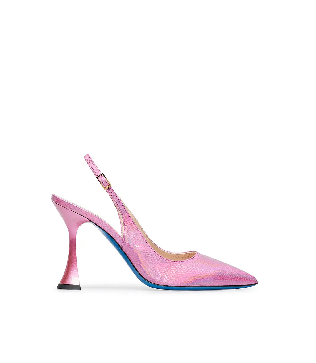 Pink printed leather slingback pumps