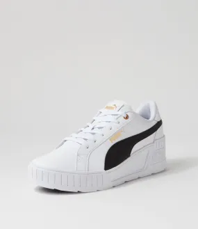 PUMA Karmen Wedge White Black Gold Leather Sneakers