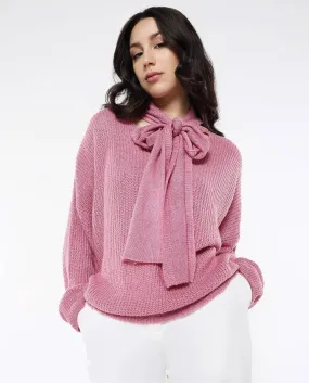 Rareism Women Buzz Light Pink Acrylic Nylon Fabric Oversized Fit Plain Sweater