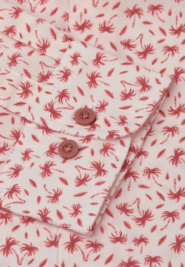 Red Mini-Palm Print Cotton Oxford Shirt