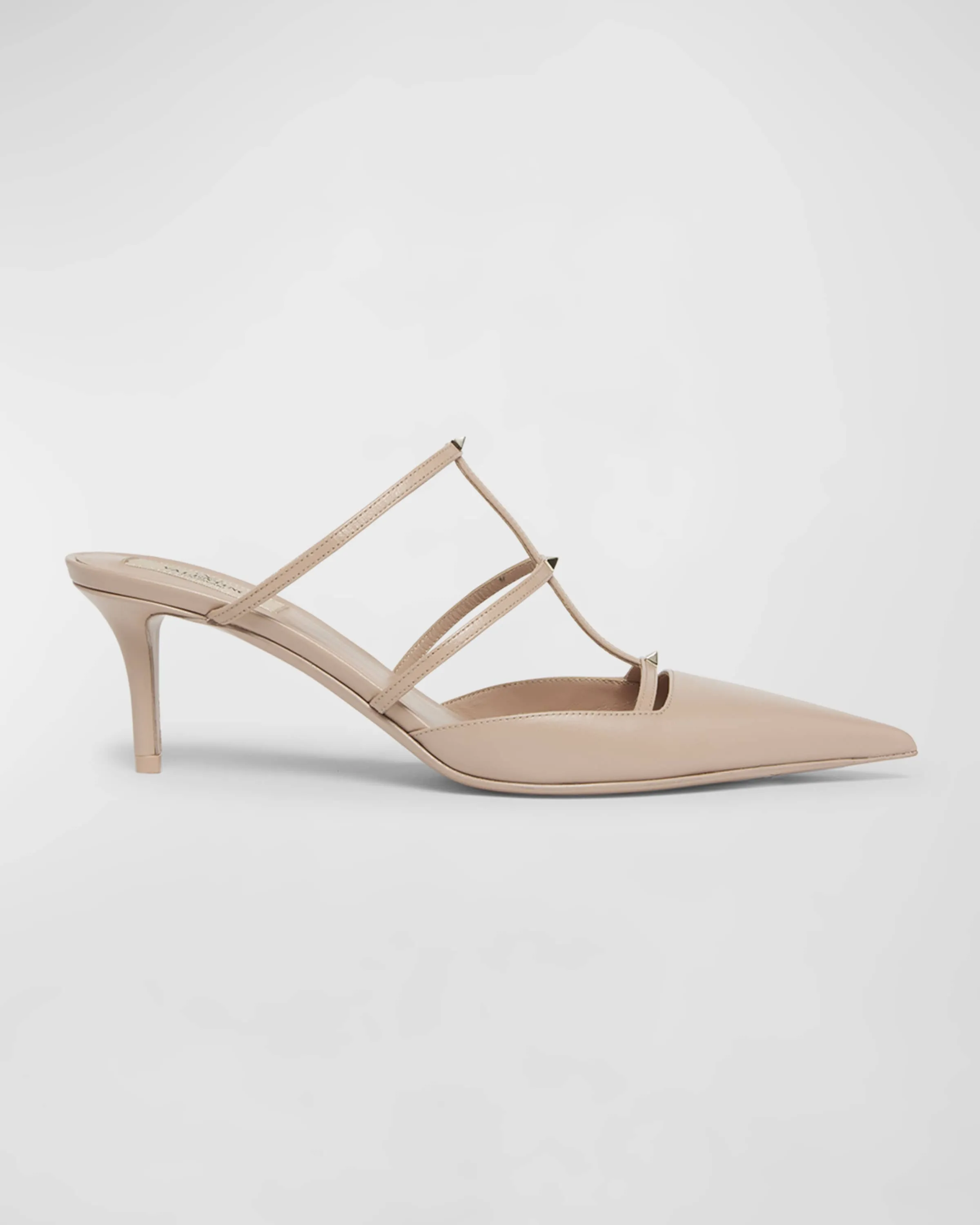 Rockstud T-Strap Leather Mule Pumps