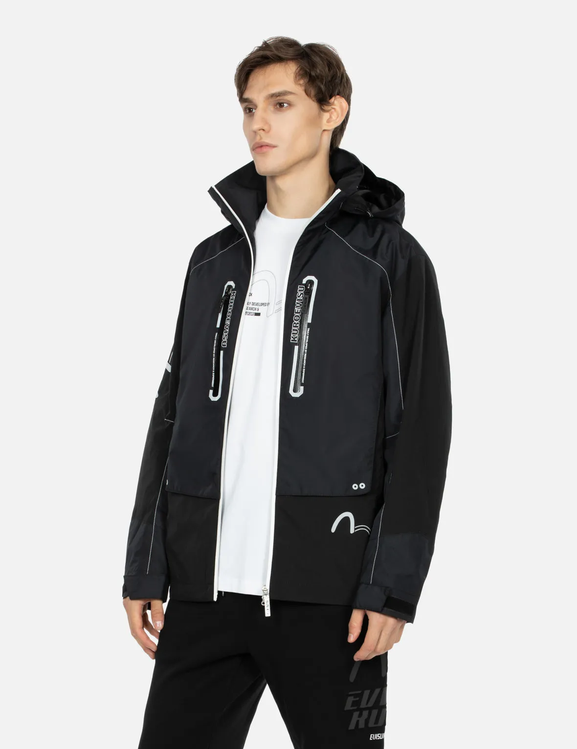 Seagull and Logo Print Slim Fit Windbreaker