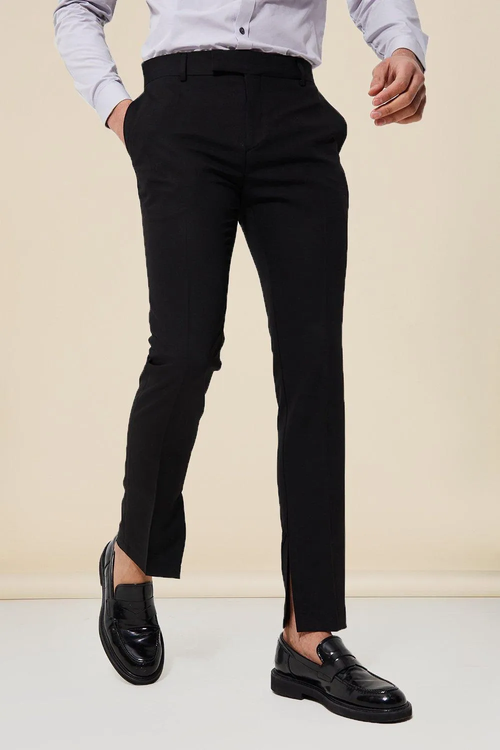 Skinny Black Split Hem Tailored Trouser