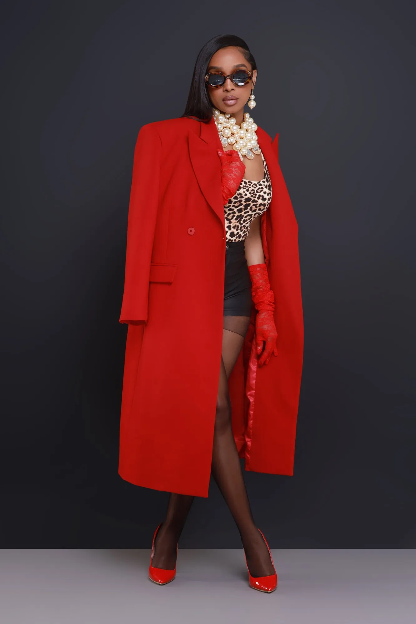 Take Notes Double Breasted Longline Coat - Red