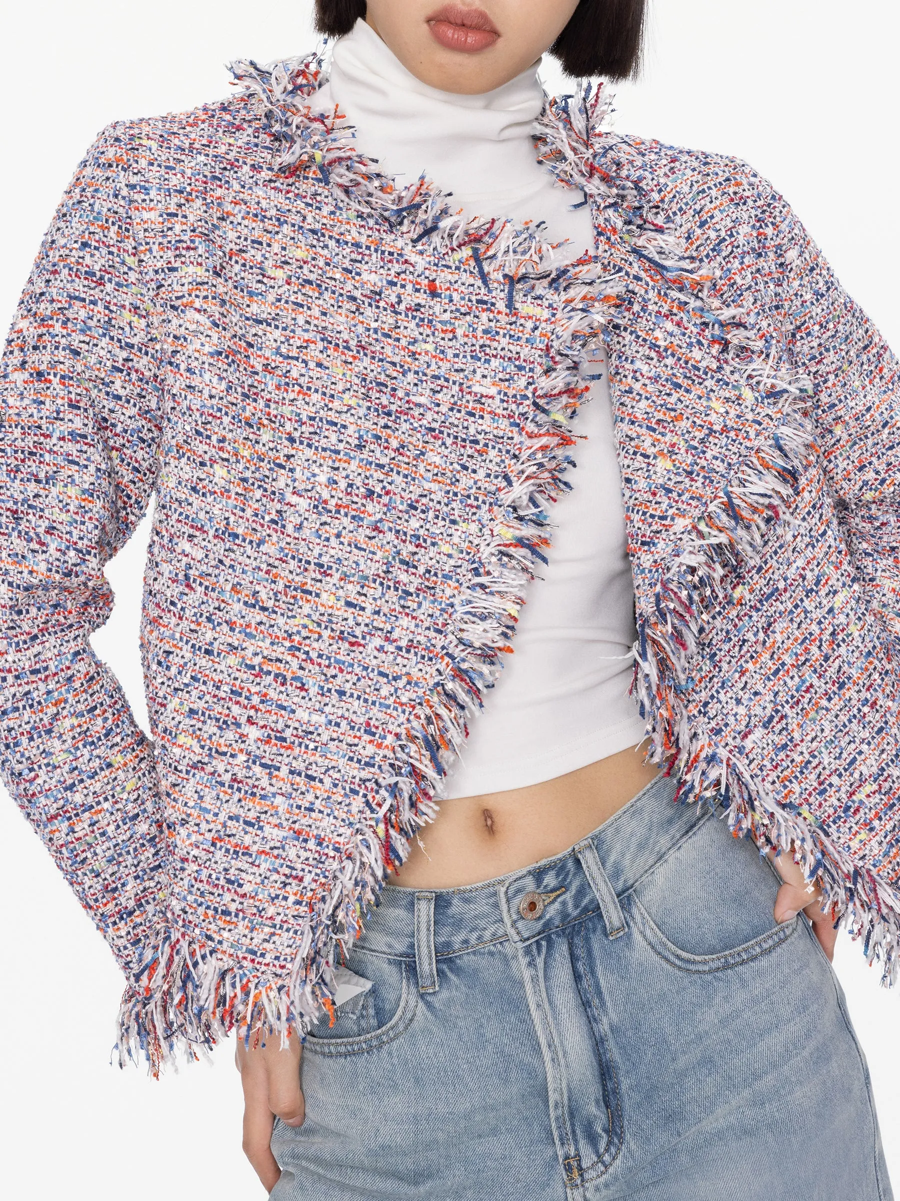 Tweed Fringed Cropped Jacket