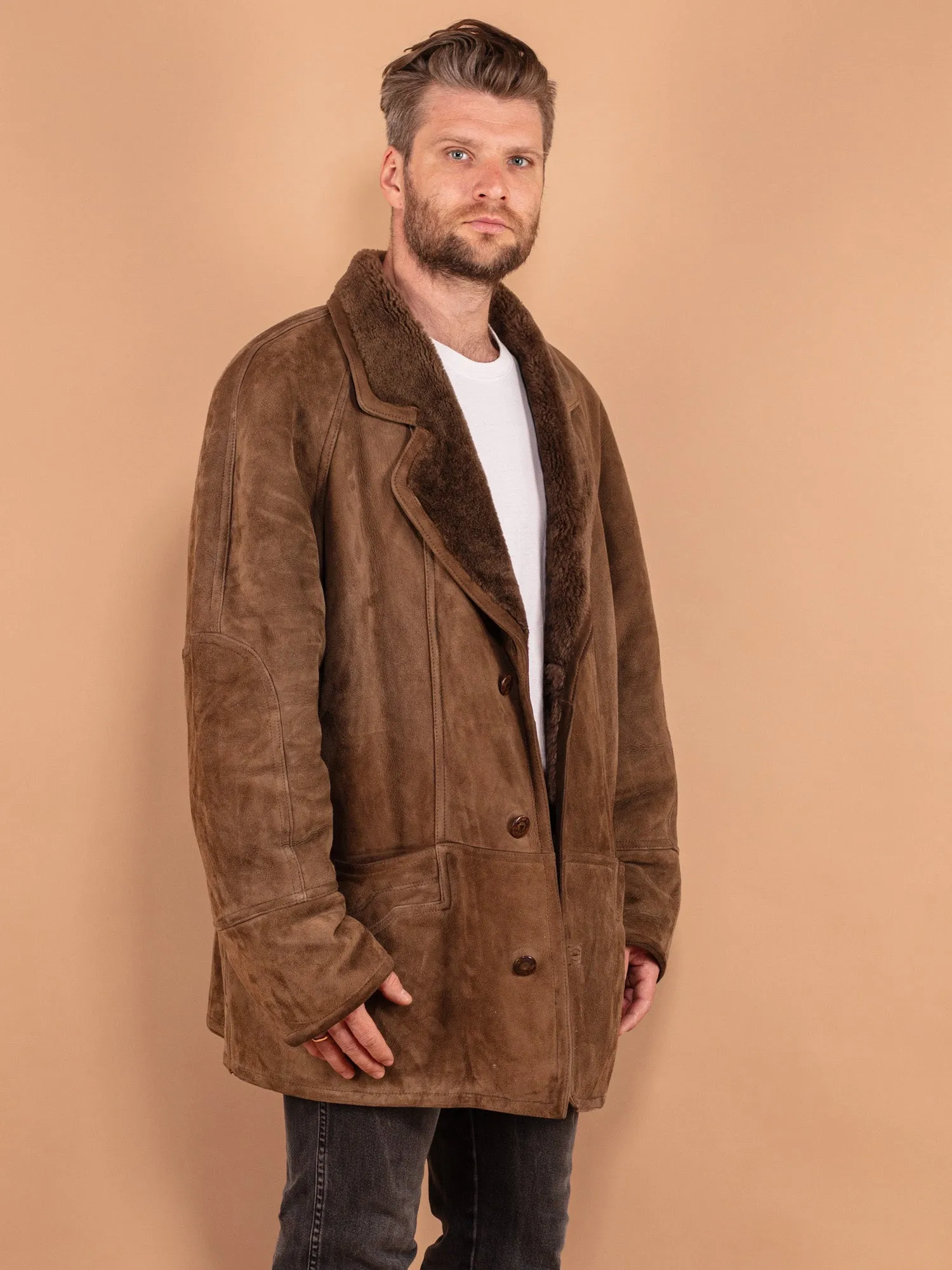 Vintage 80's Men Sheepskin Coat in Brown