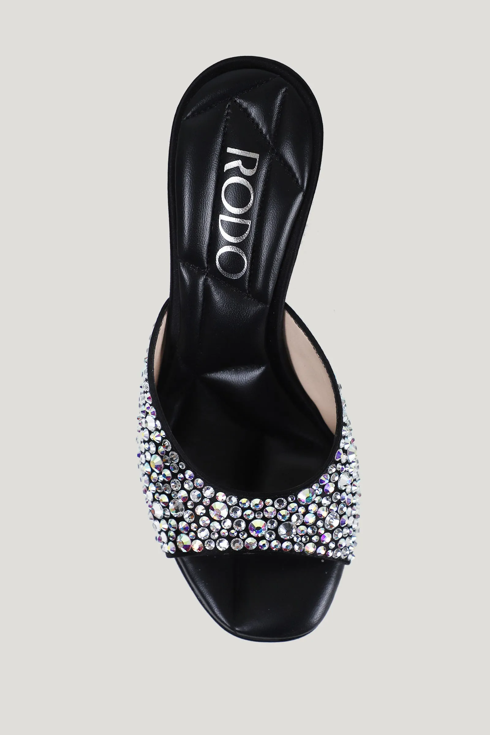 White Black Satin Sveva Crystal Platform Heels