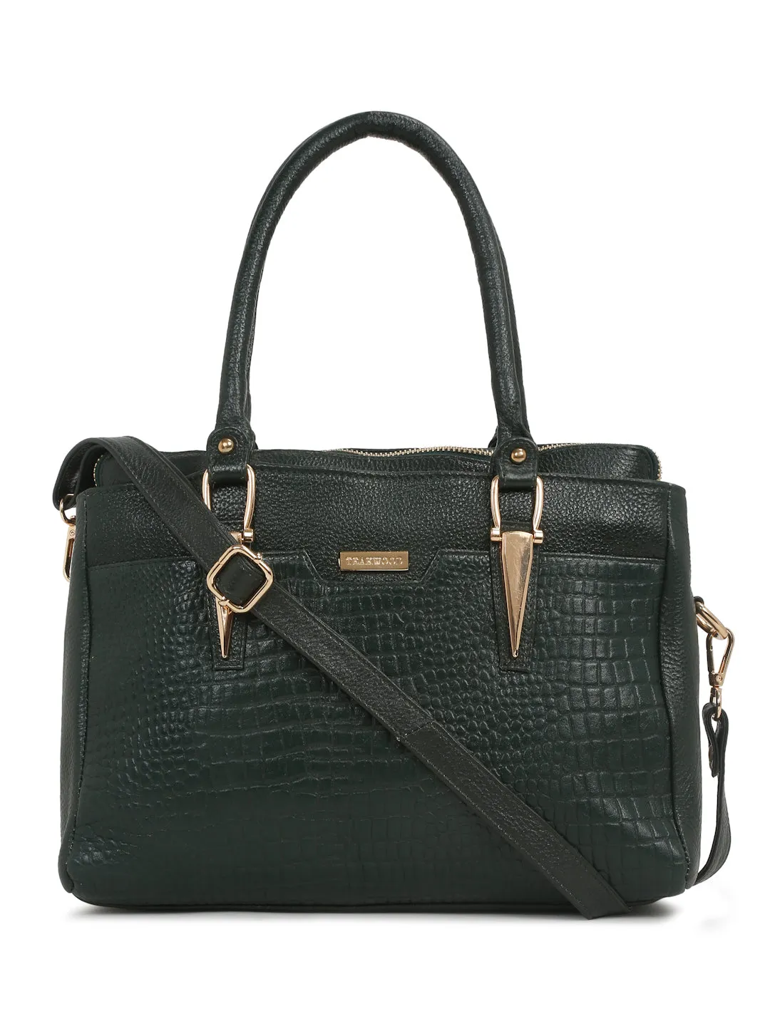 Women green Texture Leather Handheld Bag